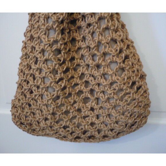 Vtg Woven Rope Crochet Bucket Beach Bag Tote Drawstring Handle Boho Hippie Fairy - Picture 7 of 12